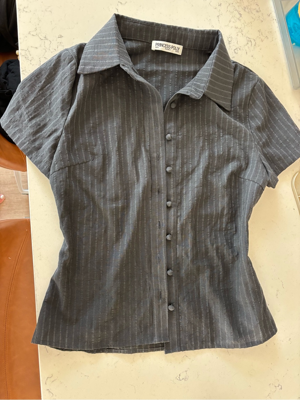 Charcoal Grey Fitted Button-Up Top